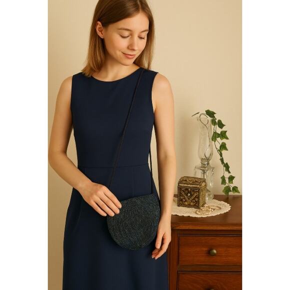 Vintage 90s Beaded Peacock Purse Blue Gold Crossbody Evening Bag - Picture 2 of 10